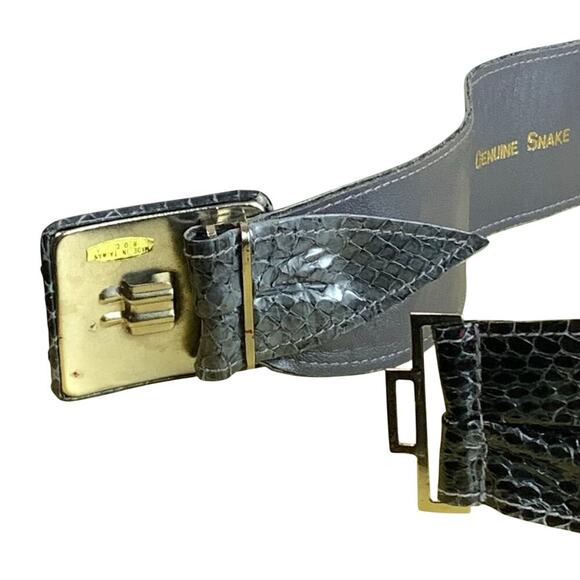 Vintage 80's Genuine Snakeskin Ombre Grey Power Dressing Belt - Size Small S - Picture 4 of 6